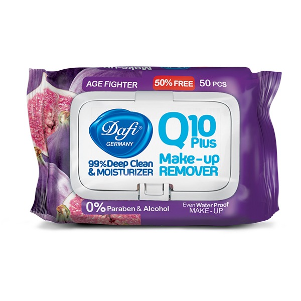 دستمال مرطوب پاک کننده آرایش Q10 دافی طرح انجیر تعداد 50 برگ
