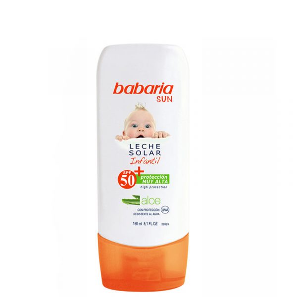 شیر بدن و ضد آفتاب کودک باباریا حاوی عصاره آلوئه ورا با +SPF50 حجم 150 میل