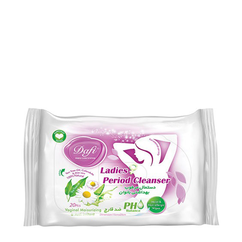 دستمال مرطوب بهداشتی بانوان دافی تعداد 20 برگ 1 دستمال مرطوب بهداشتی بانوان دافی تعداد 20 برگ